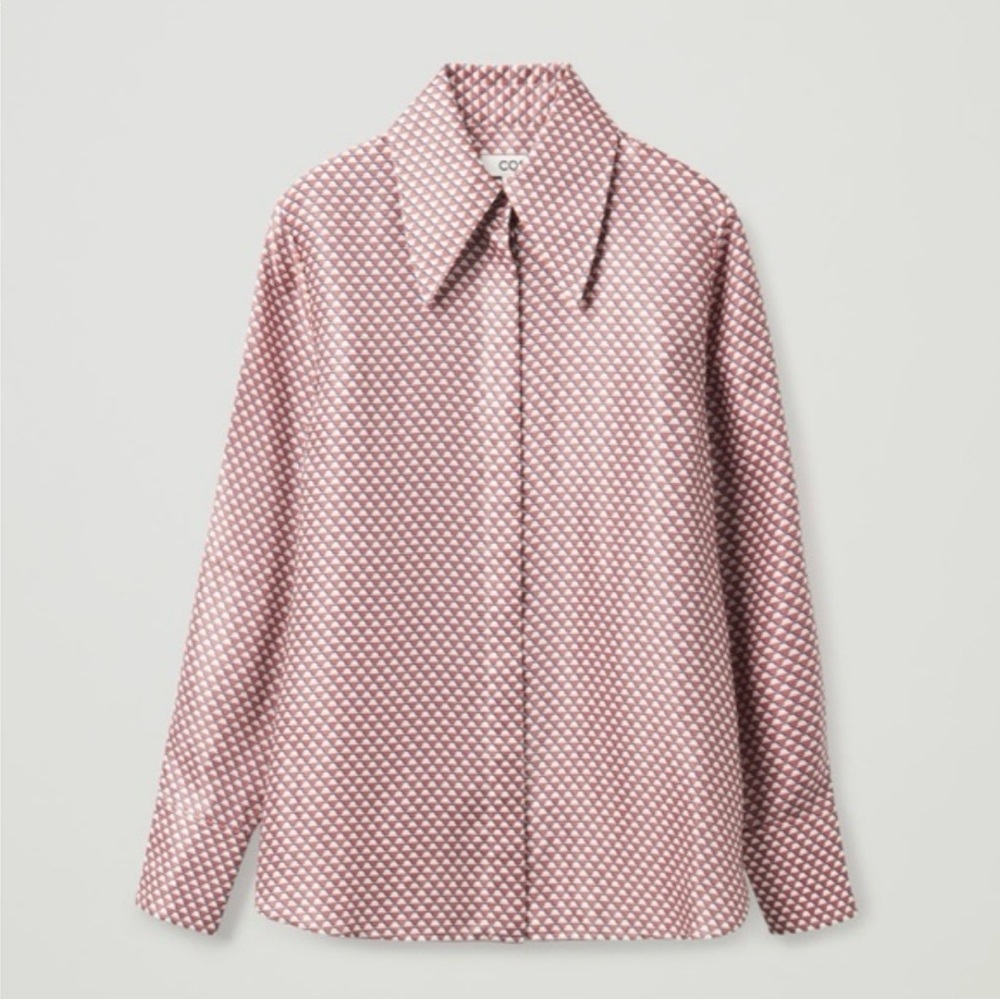 COS Women's Size 4 Geometric Button Down Cupro Tencel Lyocell Swallow Tail Top